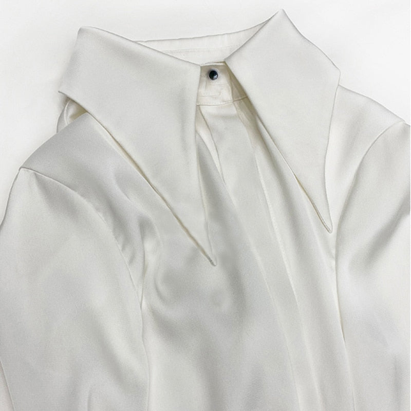 Dam Blus Klassisk Slim Fit Satin-4
