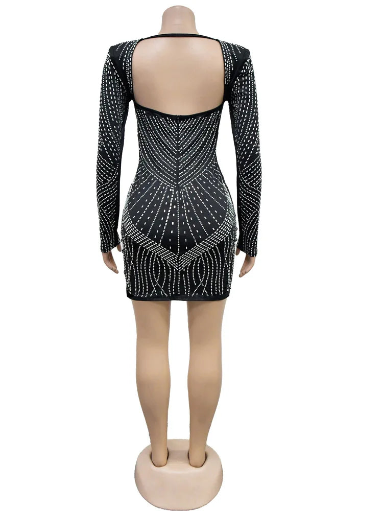 Dam Mini Klänning Geometriskt Mönster Slim Fit Polyester Spandex-4