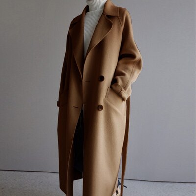 Kvinnors Kappa Trenchcoat i Ull med Traditionell Krage-1