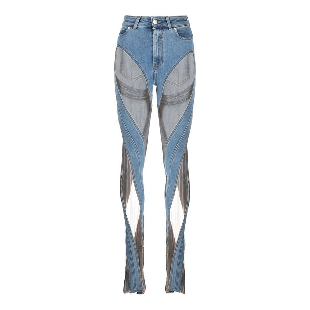 Dam Jeans Hög Midja Löst Snitt Bomull Denim-6