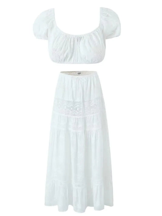 Dam Kort Rock Monokrom Polyester A-linjeformad med Puffärmar-1