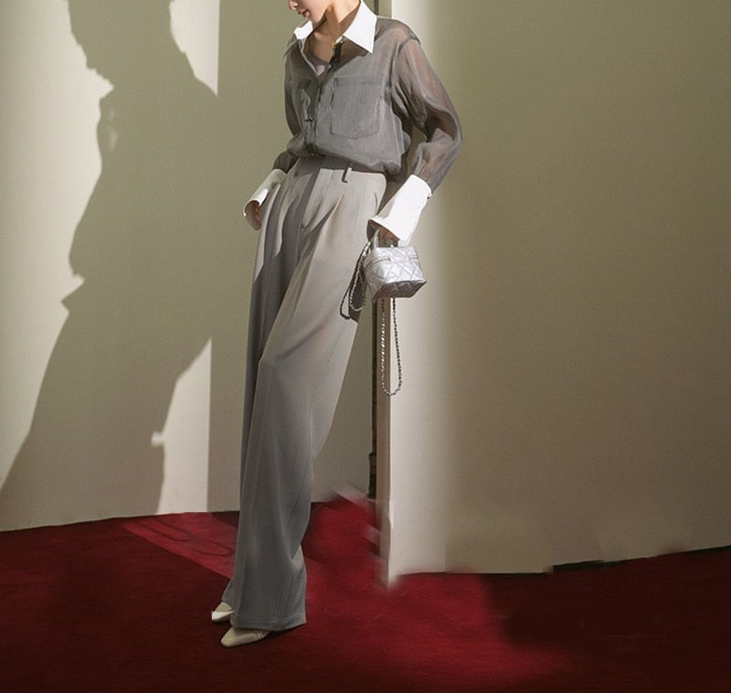 Dam Blus Långärmad Patchwork Polyester Casual-6