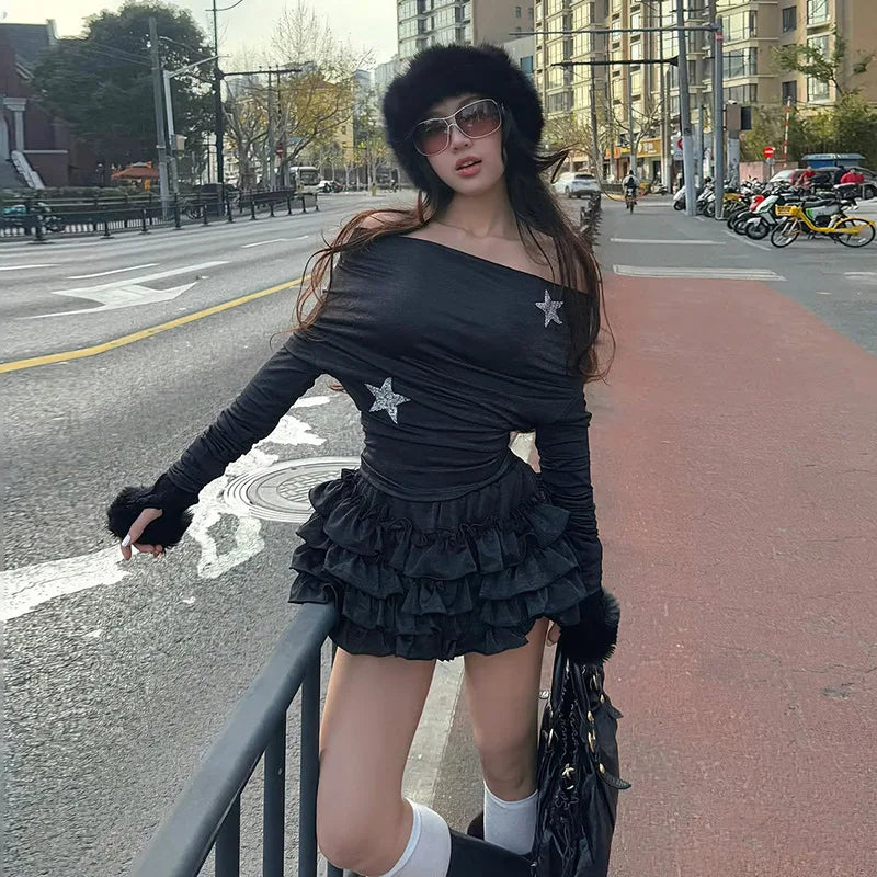 Dam Minikjol Med Ruffles Polyester Spandex-2
