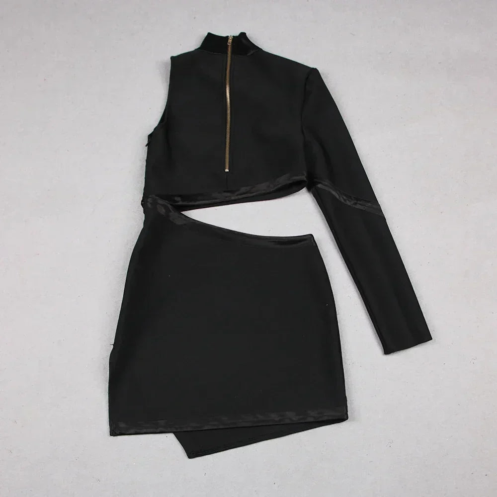 Kvinna Miniklänning Skräddarsydd Bomull Monokrom-3