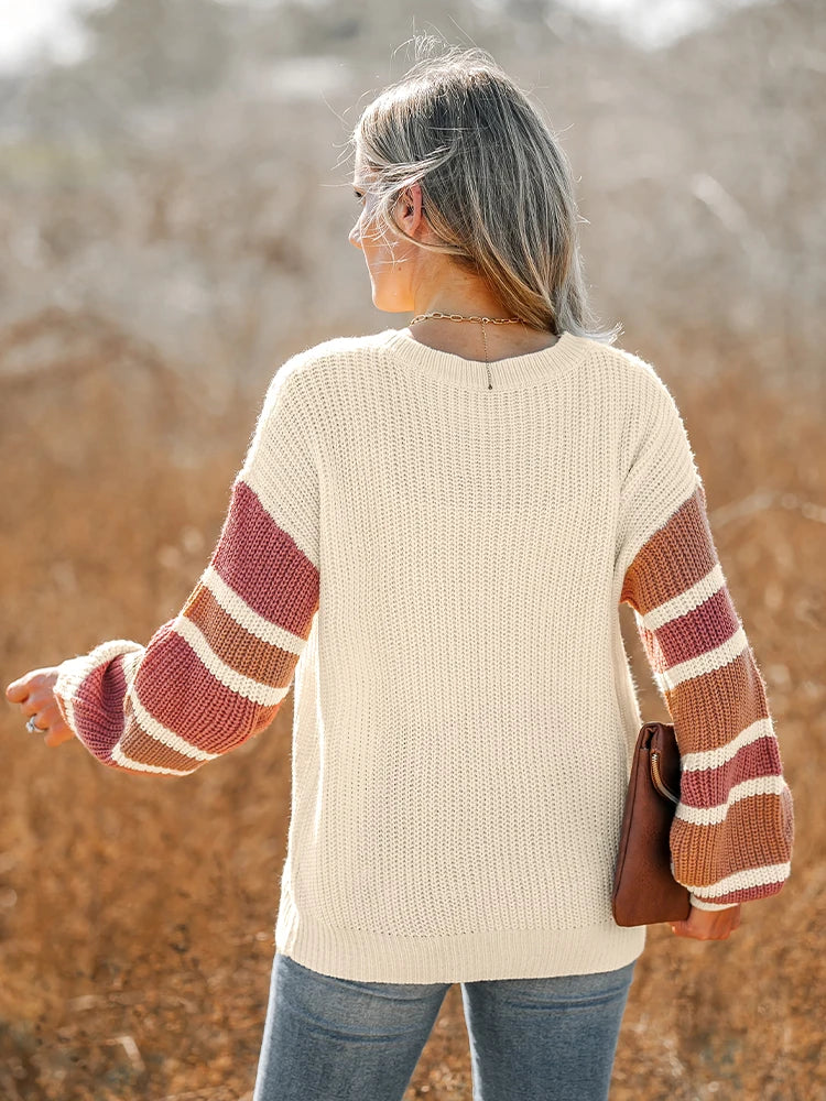 Stickad Dam Tröja V-ringad Mjuk Material Avslappnad Passform-5