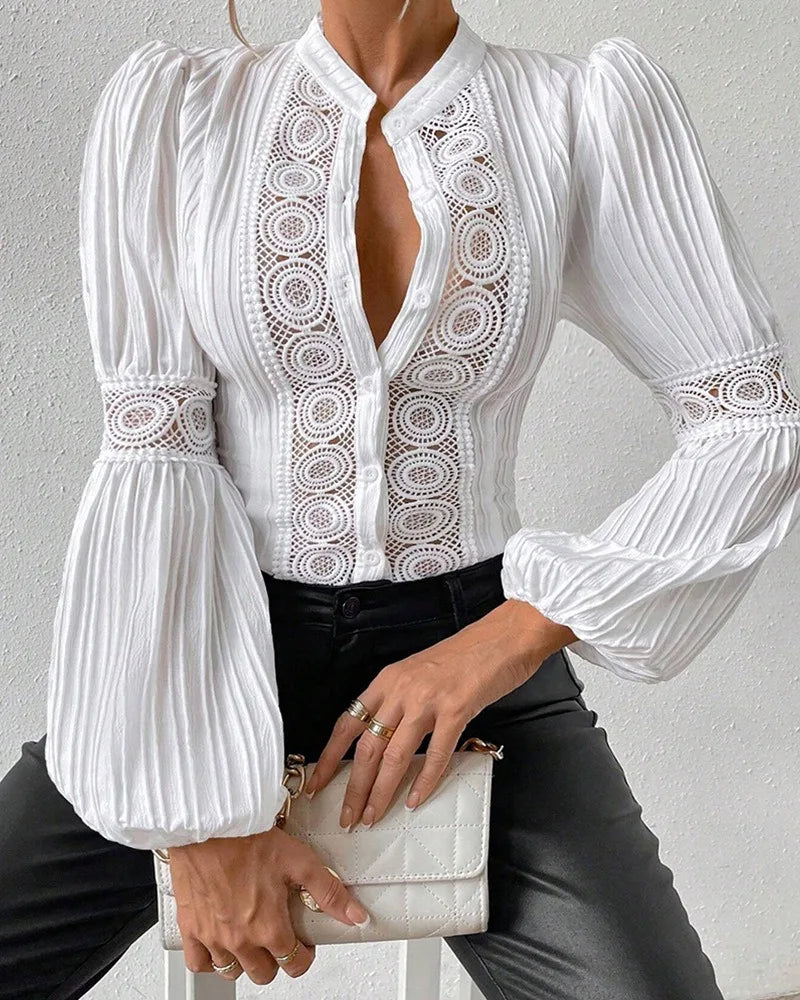 Dam Blus Monokrom Långärmad Polyester Elegant-3