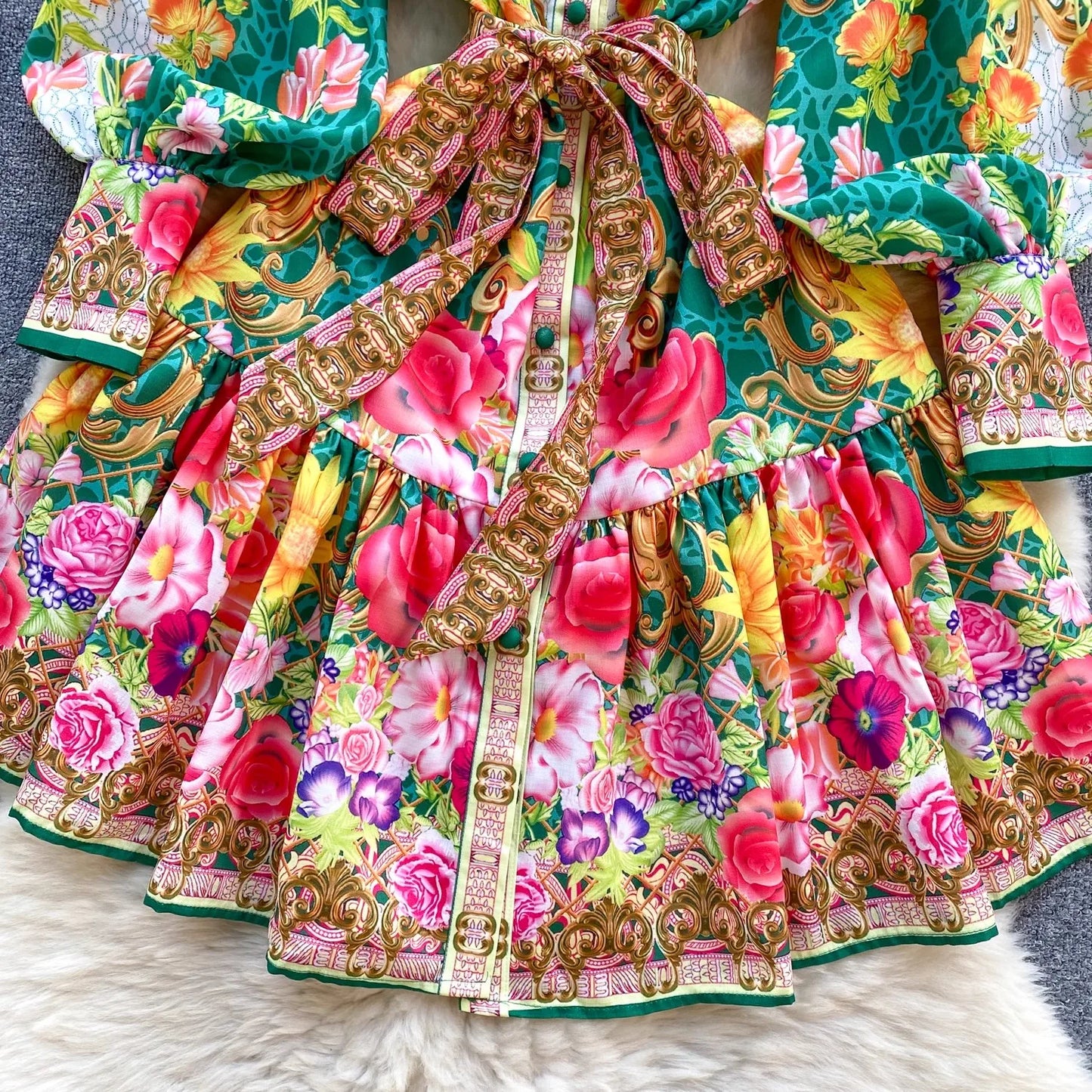 Kvinna Miniklänning A-Line Linne med Blommönster-5