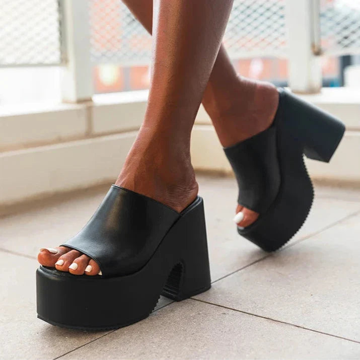 Dam Sandaler Hög Häl Fyrkantig Design PU-material-6