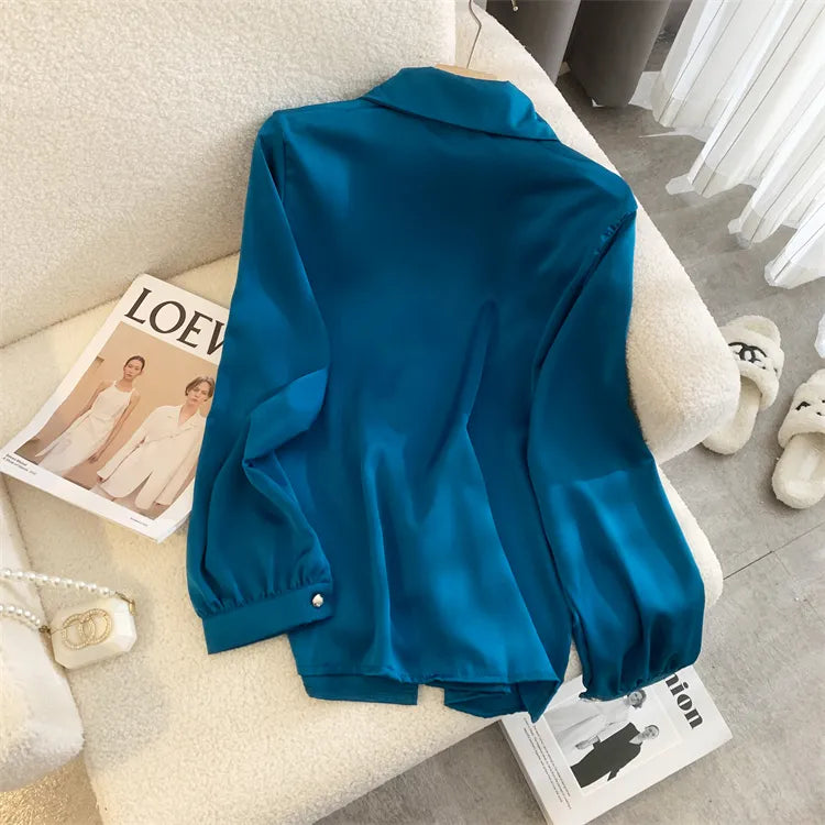 Dam Skjorta V-Ringning Lång Polyester Monokrom-2