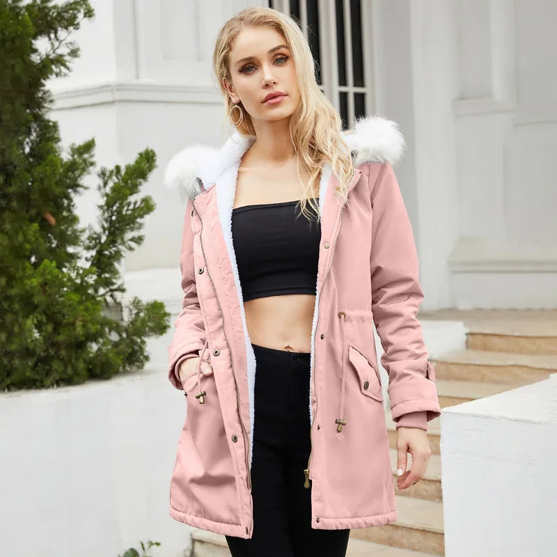 Damer Tjock Jacka Fleece med Huva-2