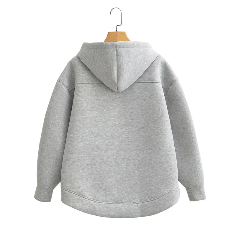 Hoodie Dam Oversized Mjuk Fleece med Dubbelväska-5