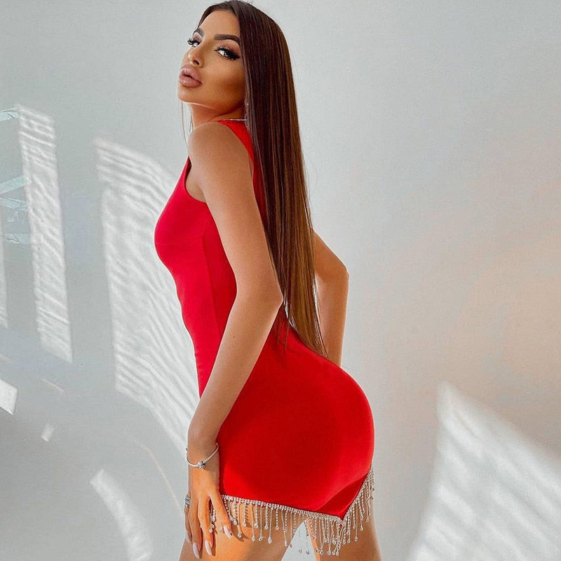 Damklänning Ärmlös Monokrom Polyester Mini Klänning-4