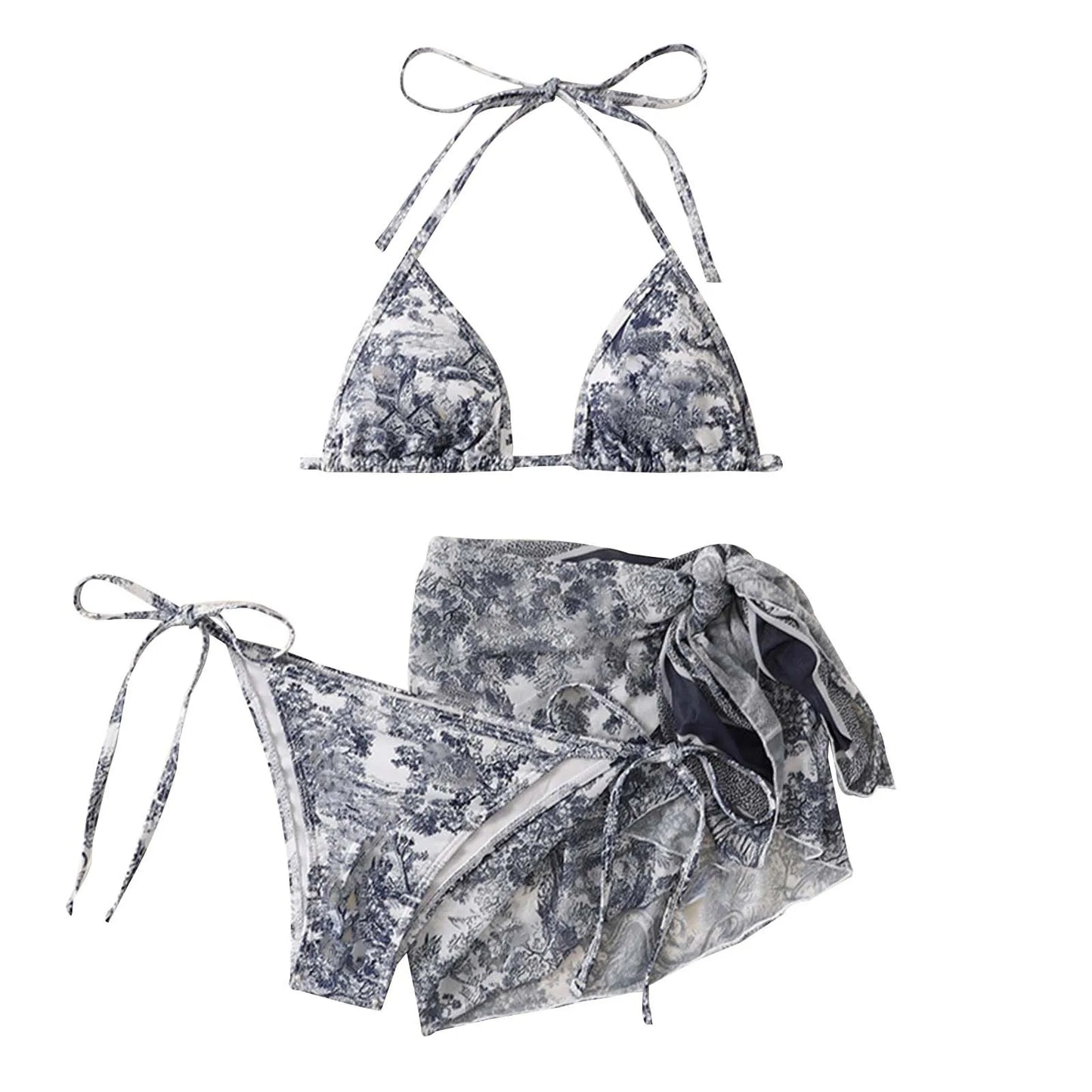 Dam 3-delad Bikiniuppsättning Trådlöst Stöd Polyester Spandex Nylon-3