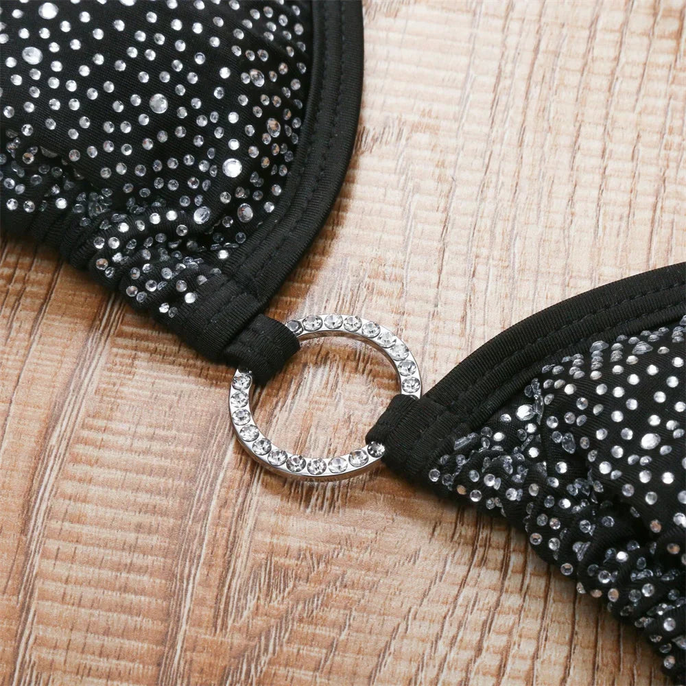 Damernas Tvådelade Bikini Monokrom Polyester med Push Up Kuddar-4