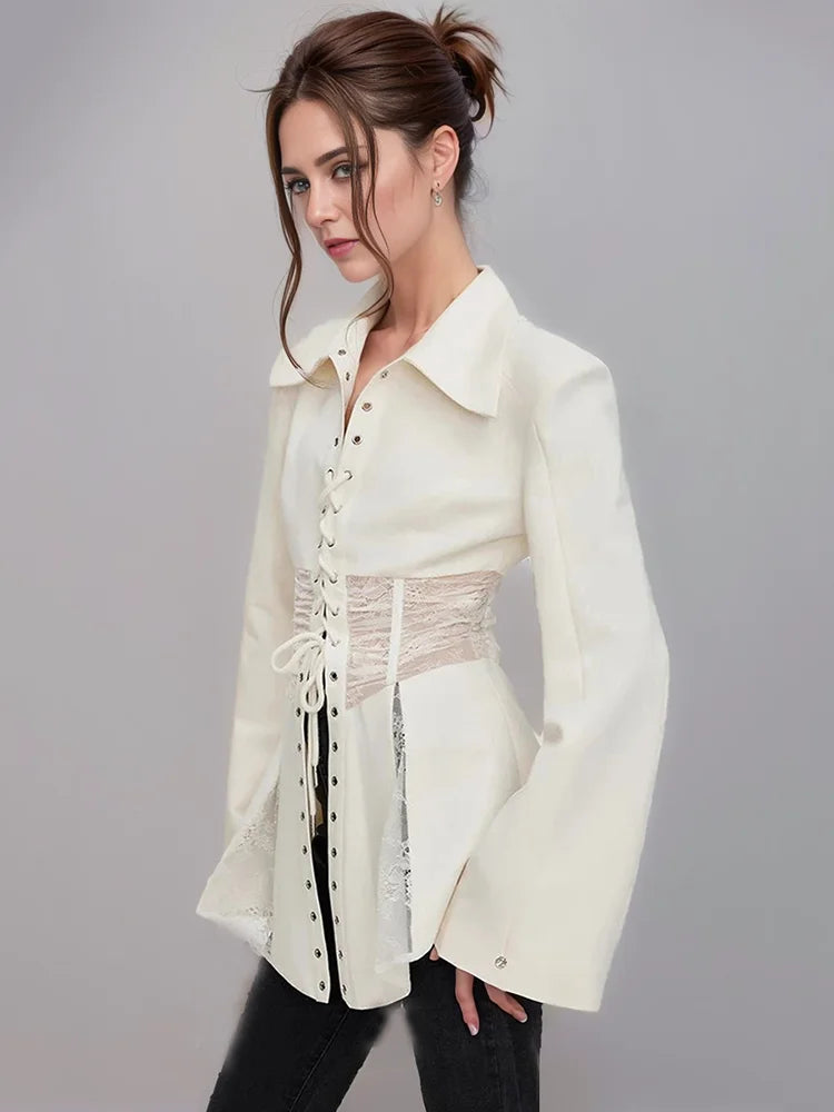 Dam Skjorta Patchwork Bomull Polyester Lång Ärmar-2