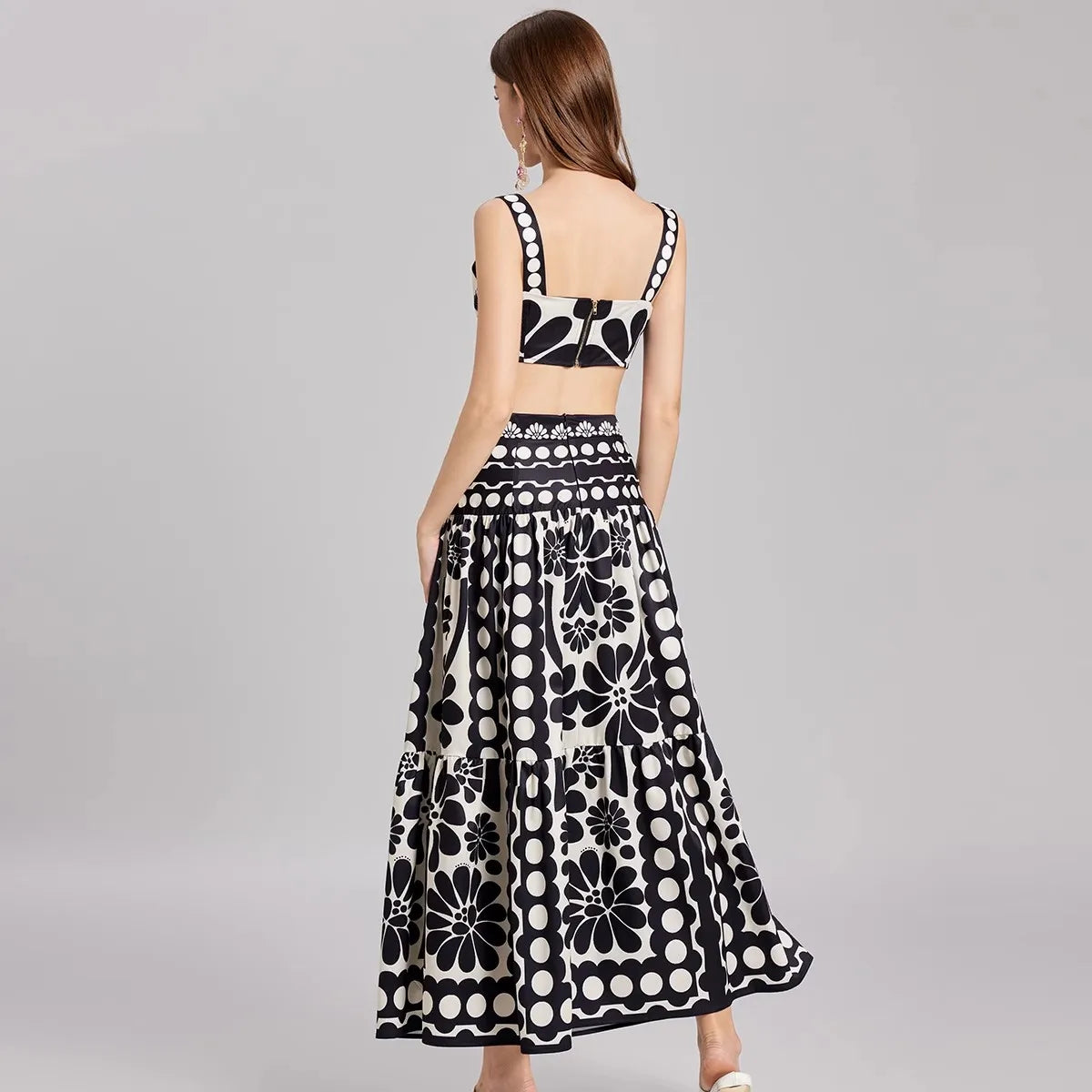 Damernas Sommarklänning Set i Polyester med Kjol och Top Ärmlös Midsommarklänning-3