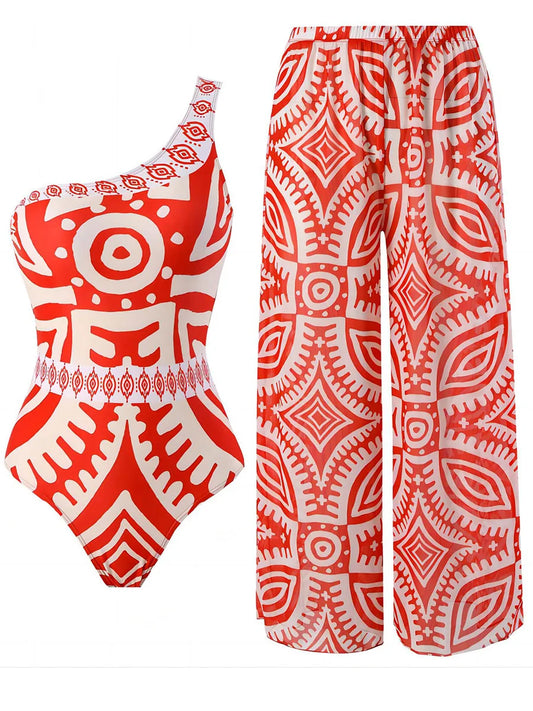 Dam Bikini Set Asymmetrisk Geometrisk Design Spandex Polyester-1