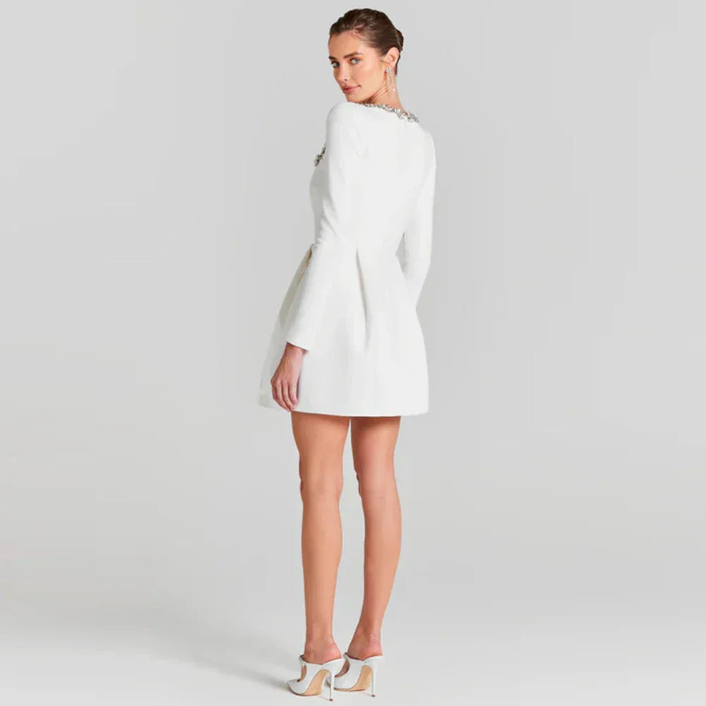 Kvinnors Mini Klänning Fyrkantig Halsringning Polyester-2