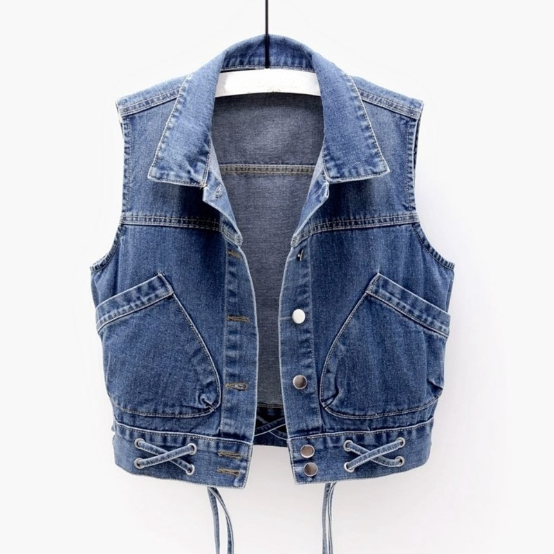 Dam Cardigan Retro Stil Högkvalitativ Denim Med Midja Passform-4