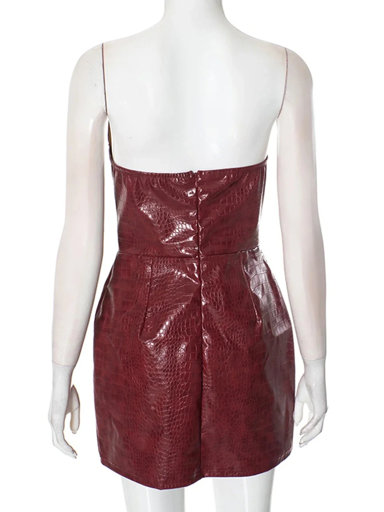 Dam Miniklänning V-ringad Syntetiskt Läder 5