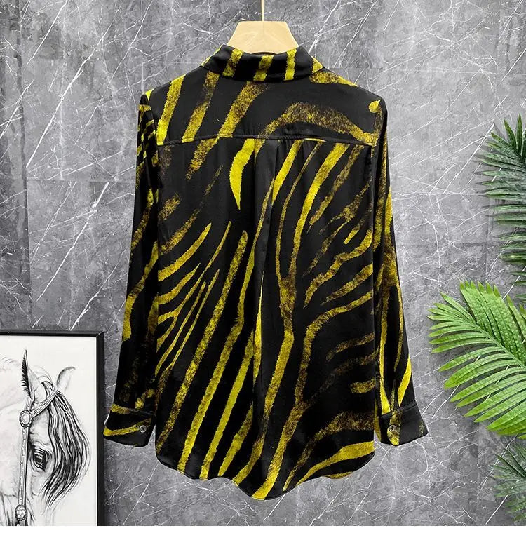 Dam Skjorta Randig Siden Polyester Långärmad-4