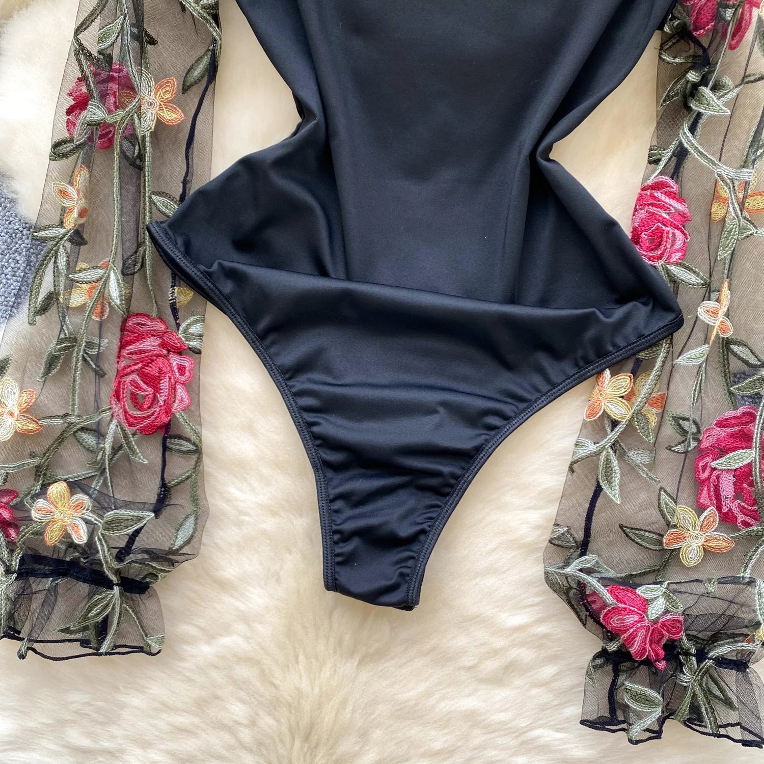 Dam Bodysuit Med Broderi Och Lappmönster Polyester-5