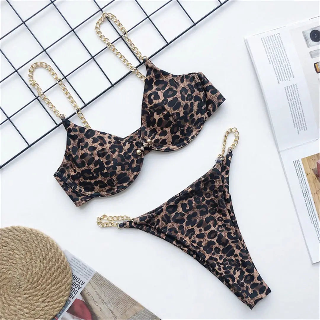 Dam Bikini Underwire Mönstrad Polyester Spandex-5