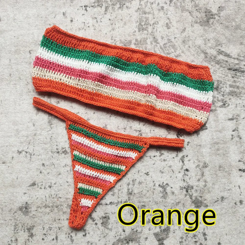 Dam Bandeau Bikini Randmönster Polyester-1