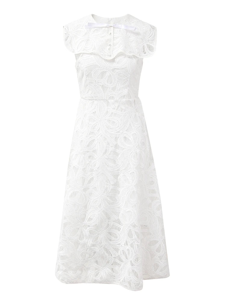 Kvinnors Midi Klänning O-Halsad Bomullspolyester-4