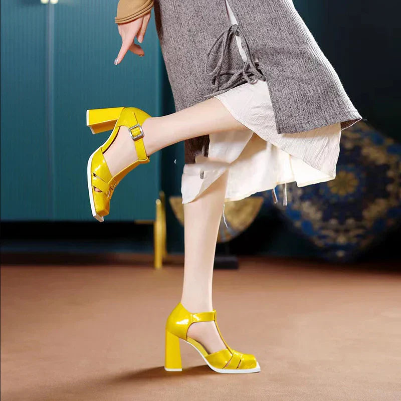 Dam Skor Fyrkantig Tå Färgläder Pumpar-6