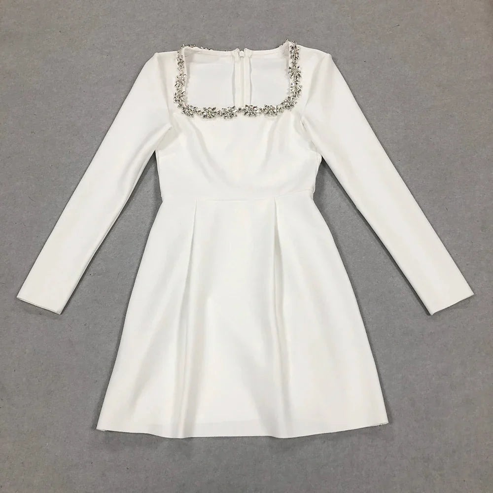 Kvinnors Mini Klänning Fyrkantig Halsringning Polyester-4