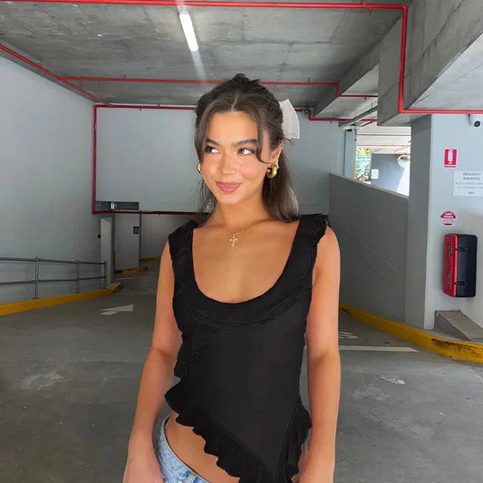 Dam Topp Ruffles Polyester För Festtoppar-1