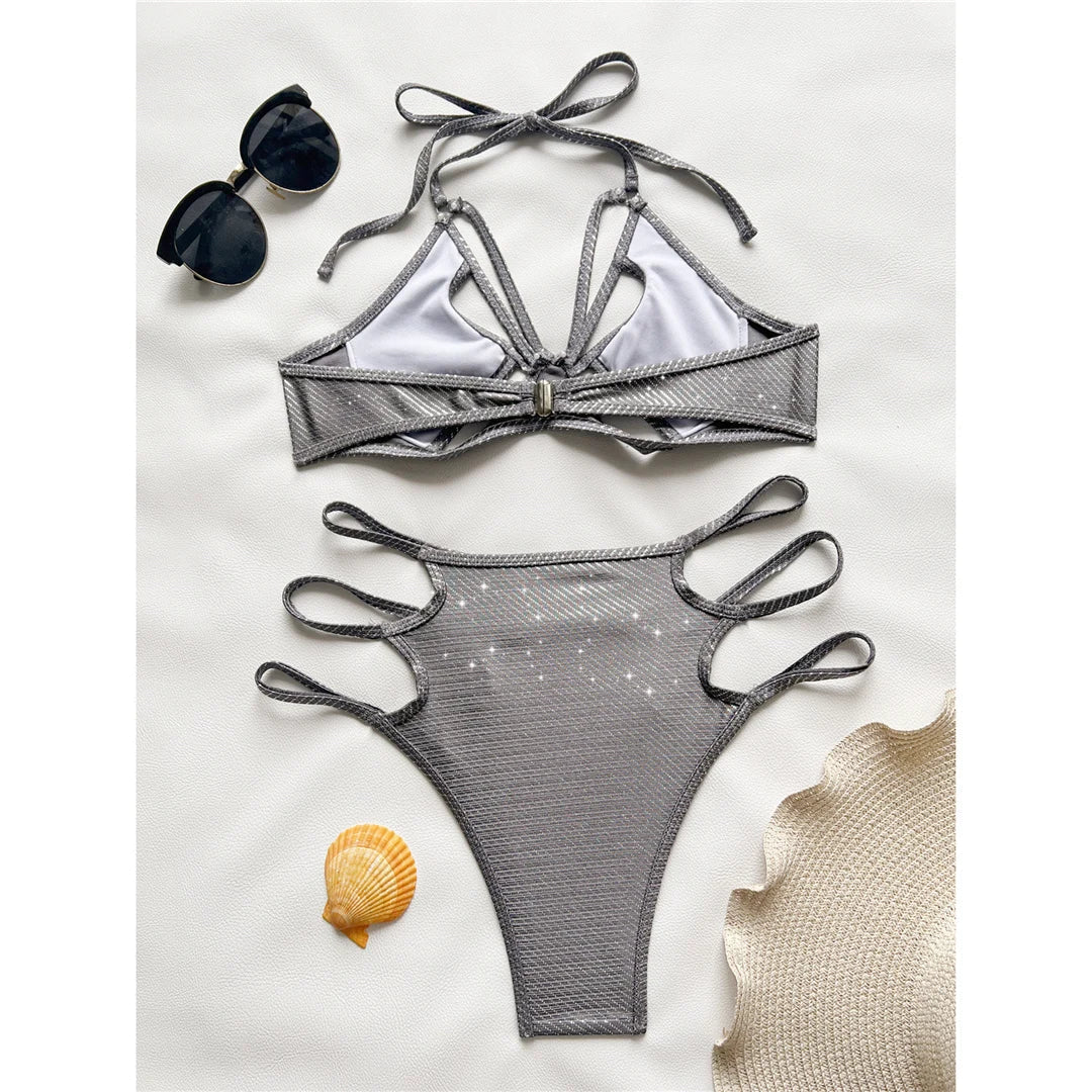 Dam Bikini med Glitter och Trådlöst Stöd i Polyester och Spandex-4