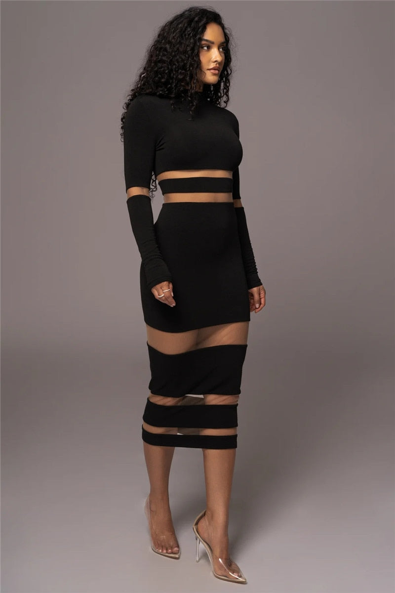 Kvinna Midi Klänning Transparent Mesh Polyester Spandex 5