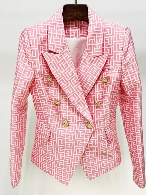 Variant image for Dam Blazer Geometriskt Mönster Polyester med Regelbundna Ärmar och Dubbelradig Stängning-2