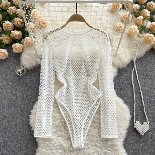 Dam Bodysuit TĂ€tt Snitt Polyester och Bomull med Trasig Design-1