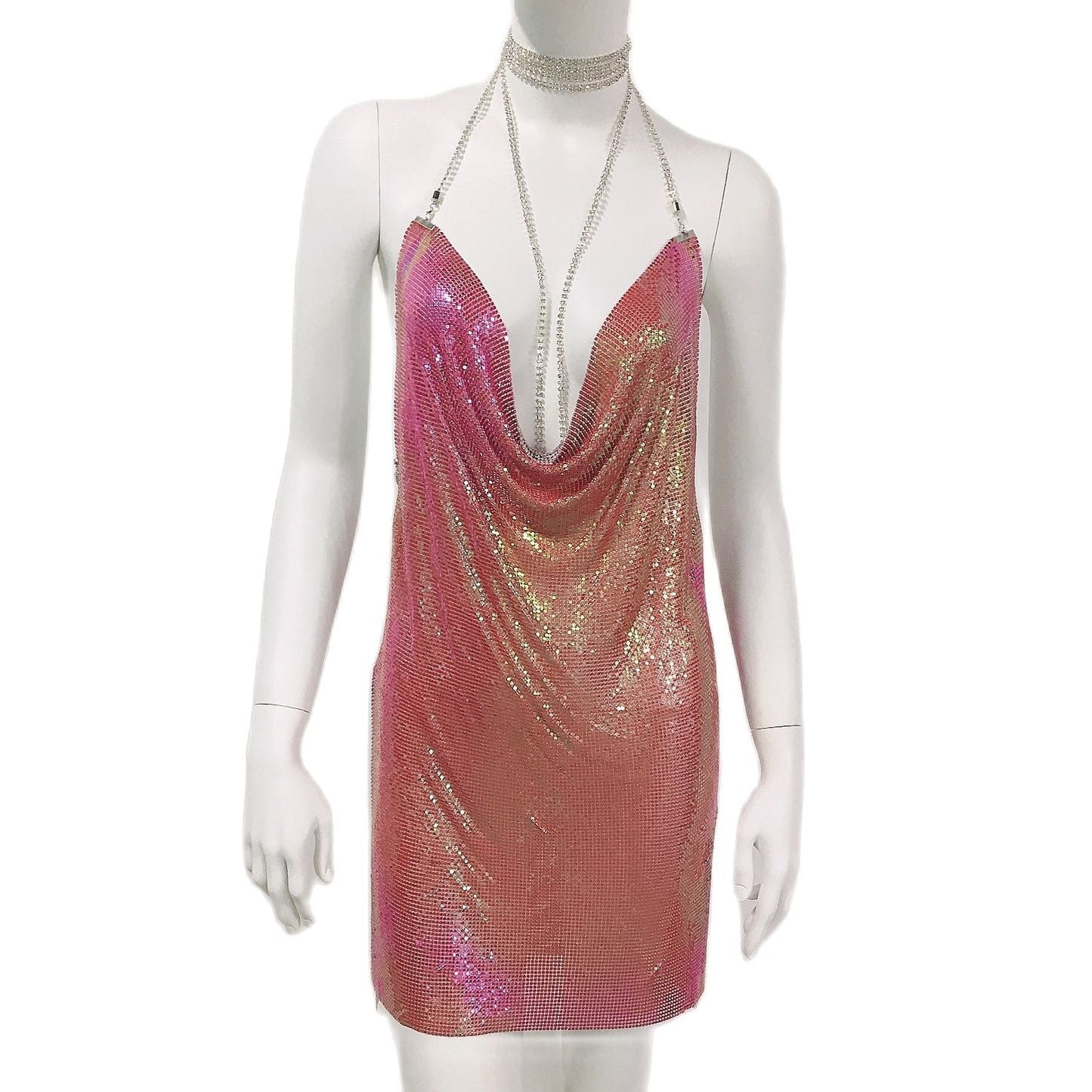 Variant image for Kvinnors Mini Klänning Spaghetti Band Syntetisk Paljettdekoration-4