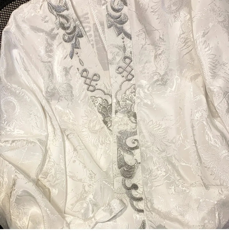 Blus Dam Blommig V-hals Lång Ärme Satin-5