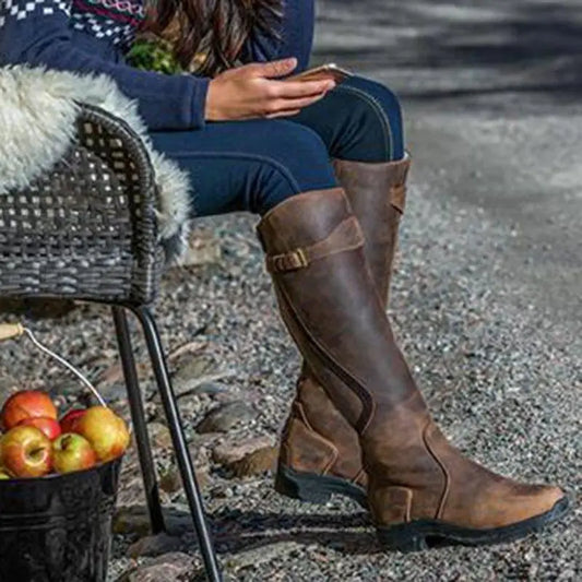Knähöga Stövlar Dam i PU-Läder med Spänne Accent – Elegant Design för Vardags och Fest 1