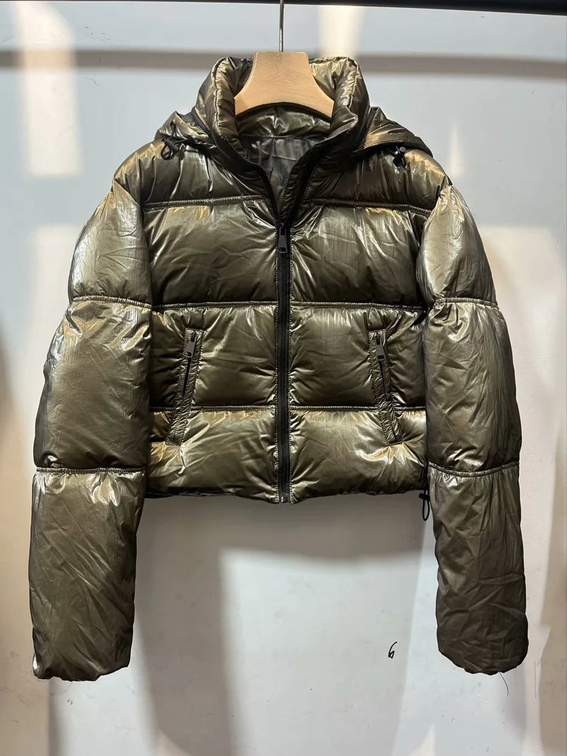 Variant image for Dam Vinterjacka Lång Metallisk Quiltad med Hög Krage-17