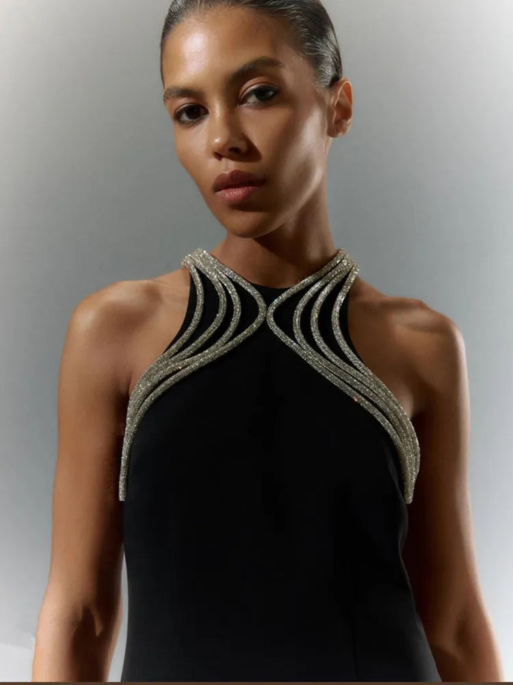 Fina Dam Klänningar Mini O-hals med Strass Detaljer i Polyester och Spandex-2