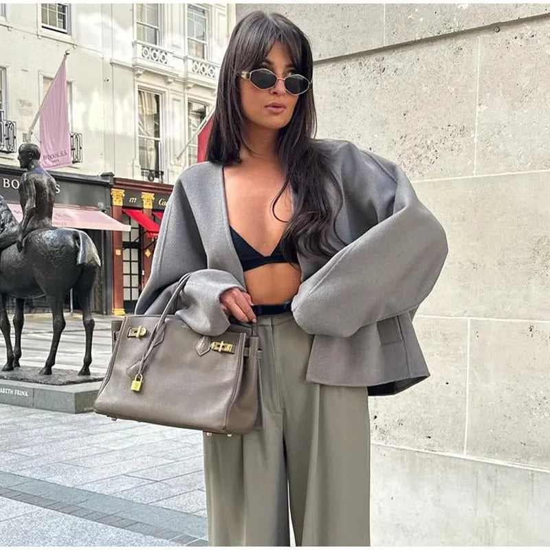 Variant image for Dam Blazer V-hals Enstaka Knappar Mjuk Andningsbar Material-4