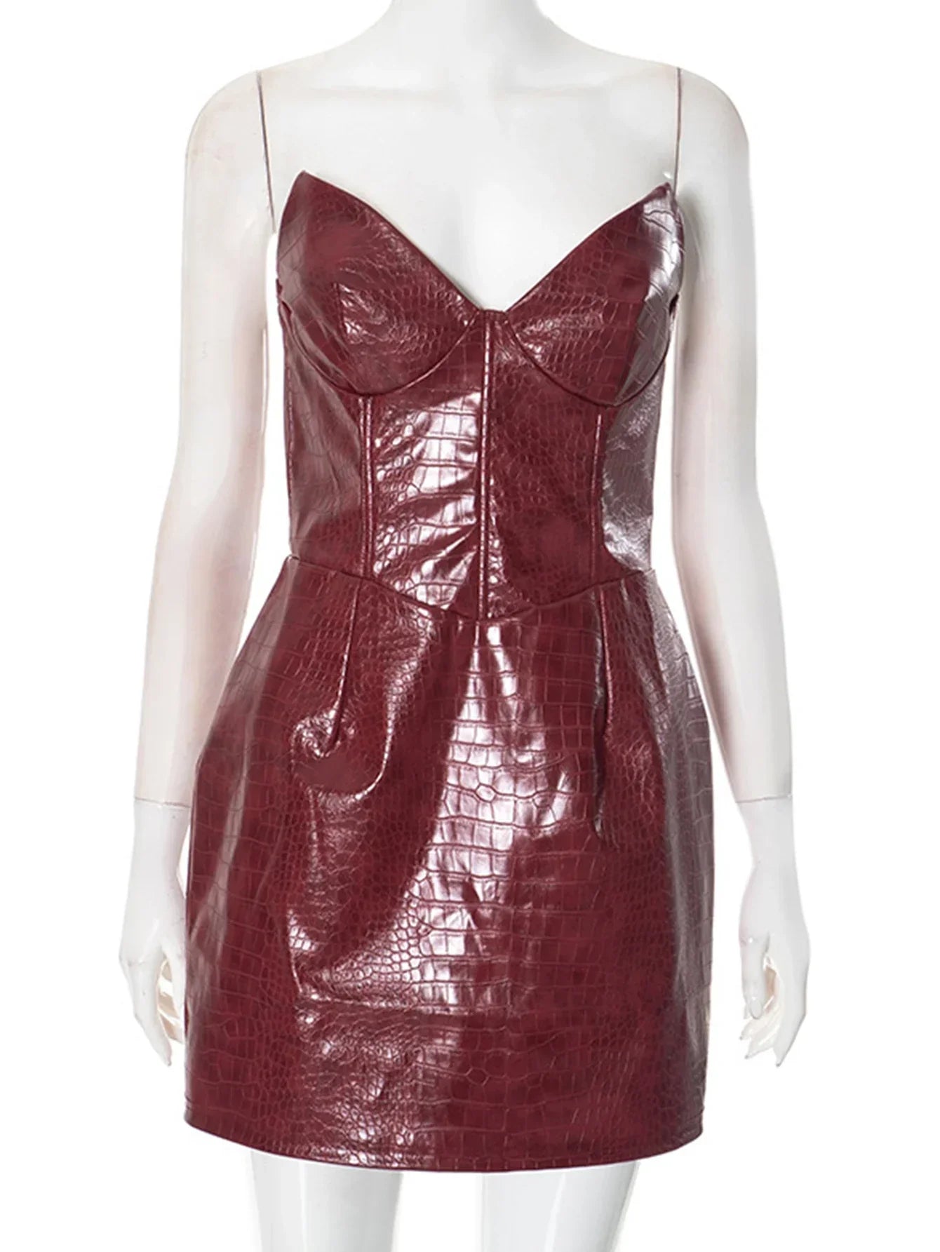 Dam Miniklänning V-ringad Syntetiskt Läder 4