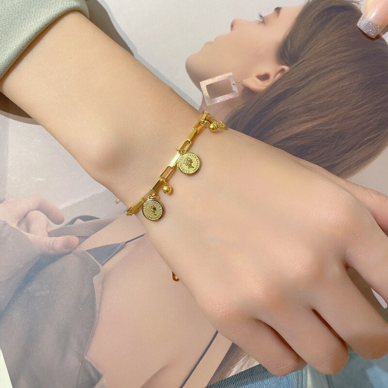 Kvinnors Armband Rund Design Rostfritt Stål Justerbar Elegant Smycke-3