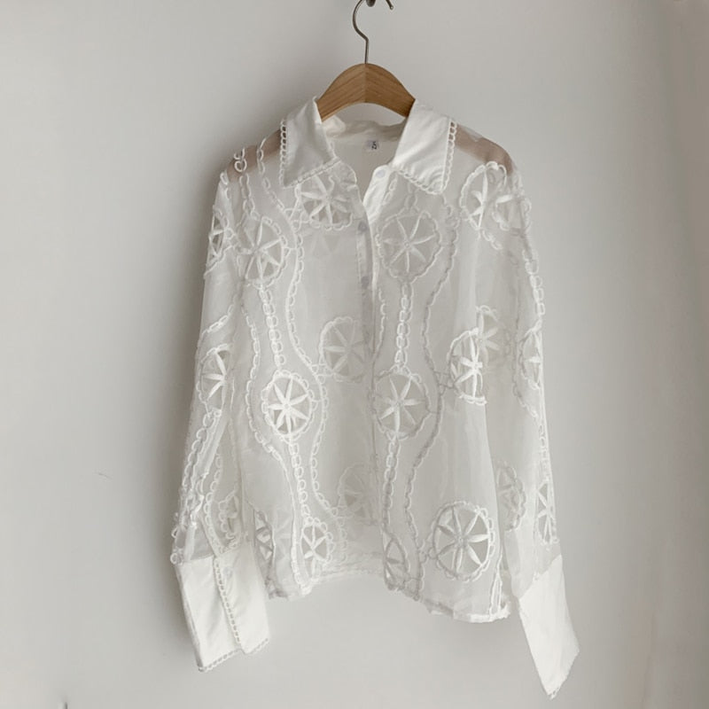 Dam Blus Långärmad Modern Design Bomull Polyester 5