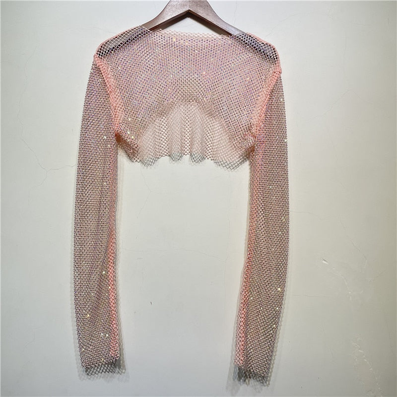 Dam Crop Top med Glansig Dekoration i Polyester – Lång Ärmlängd och Elastisk Passform 12