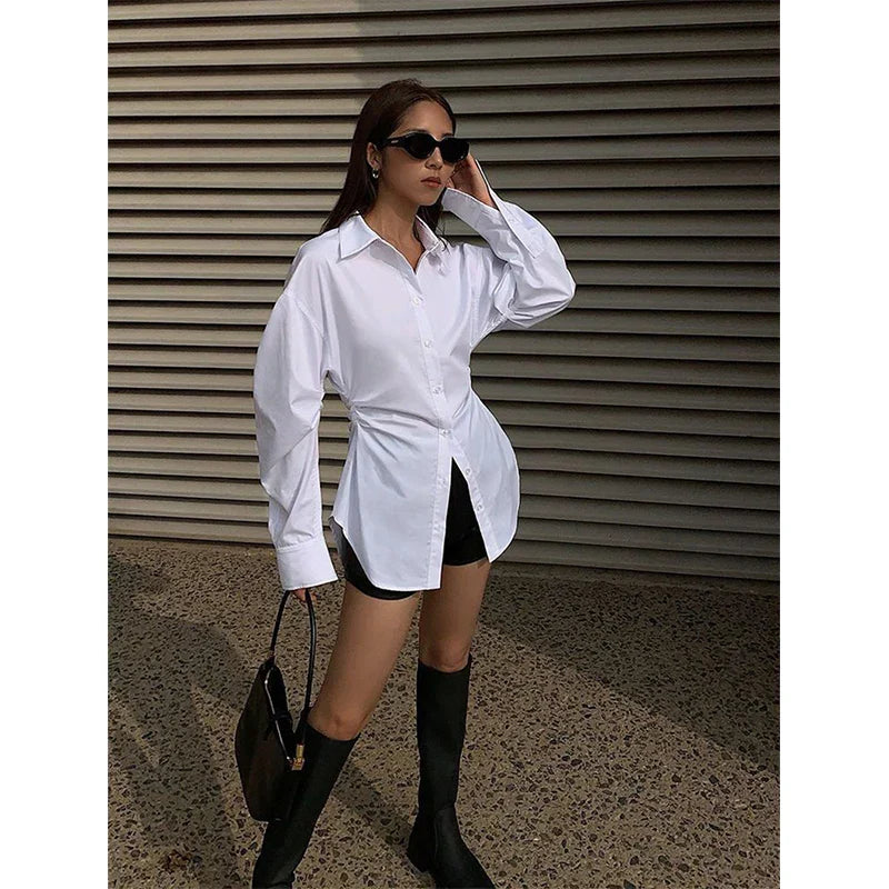 Dam Överdimensionerad Blus Långa Ärmar Bomull-3