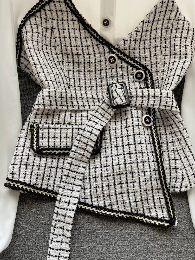 Dam Blus Patchwork Design Kort Bomull Polyester-5