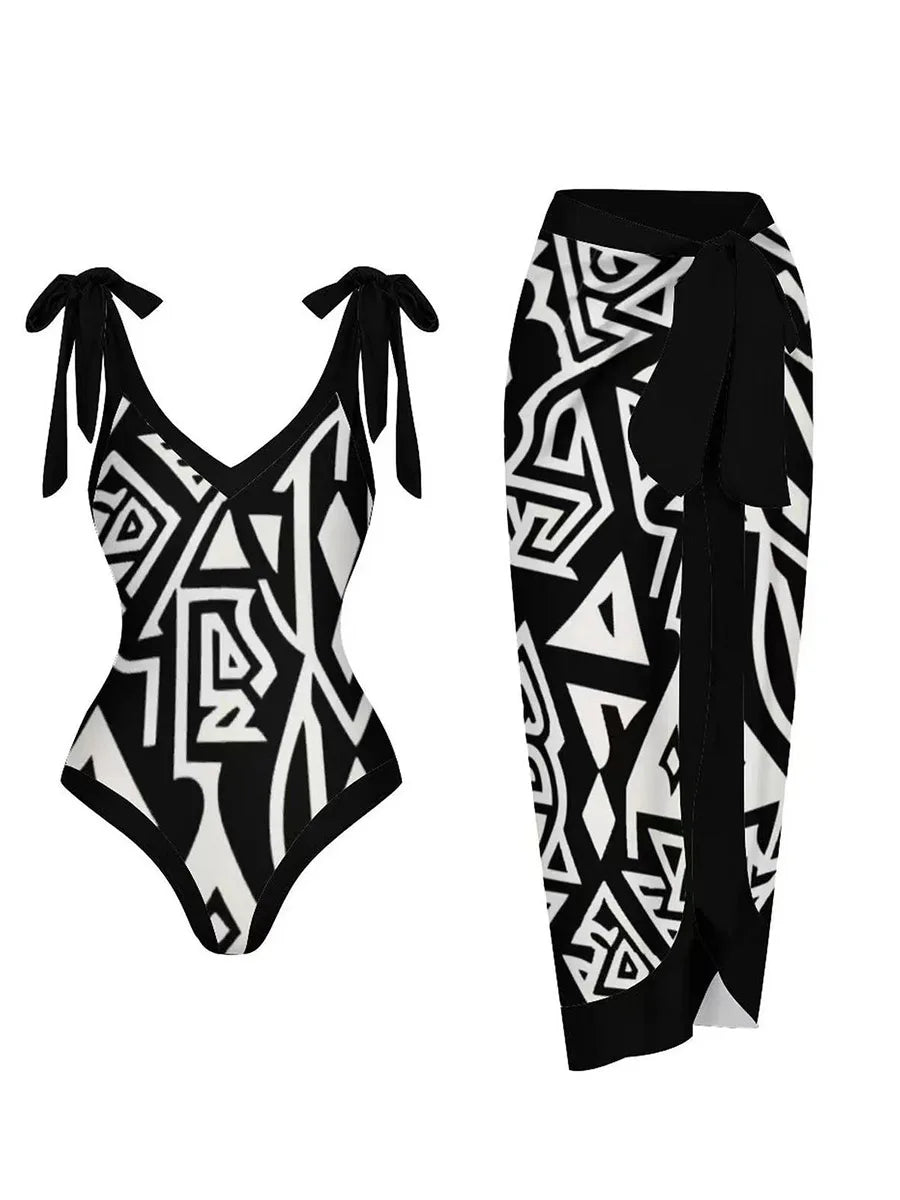 Dam Bikini Set V-Hals Ärmlös Spandex Polyester med Tryckmönster 6