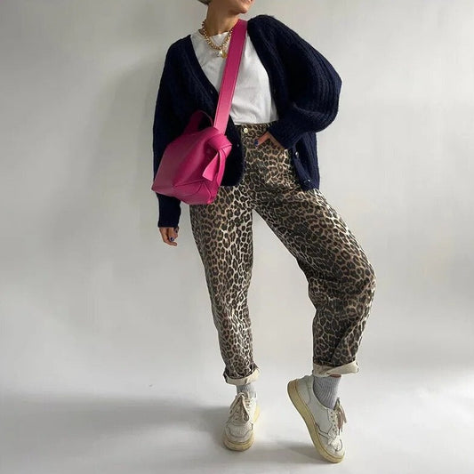 Dam Jeans Leopardmönster Retro Denim-1